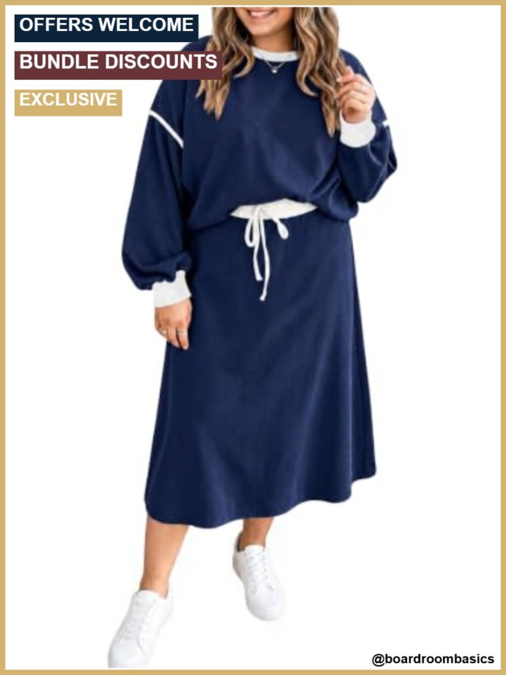 Women's Plus Size Sweatshirt and Midi Skirt Set Color Block